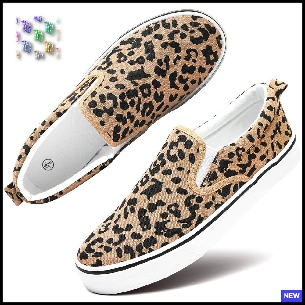 Canvas Slip On Sneakers Loafers Casual Low Top Non Slip Retro Animal Print